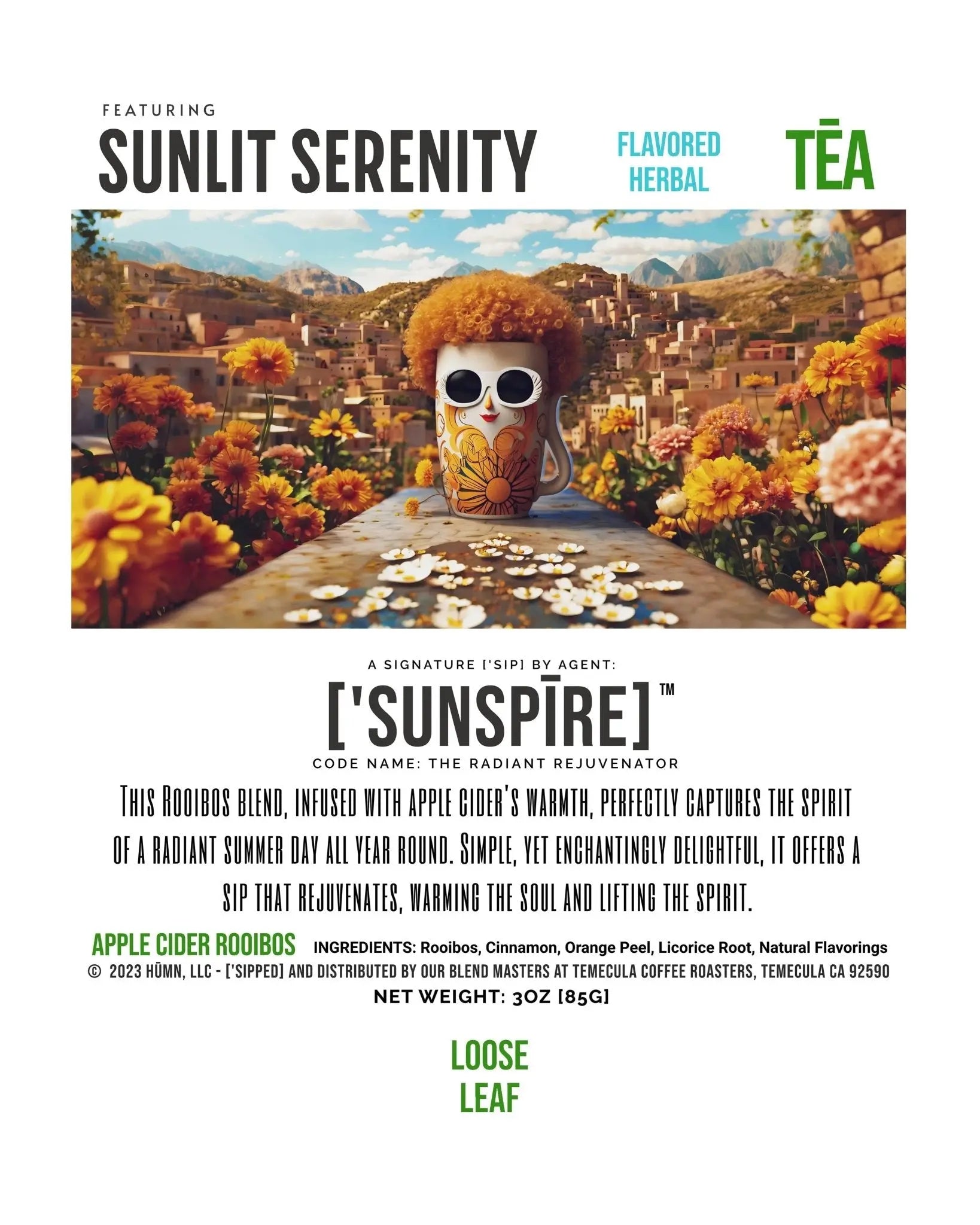 Apple Cider Rooibos Tea - ['SUNSPIRE]'s SUNLIT SERENITY, Summer Warmth Blend, 3oz - ['SIP·PERS]™