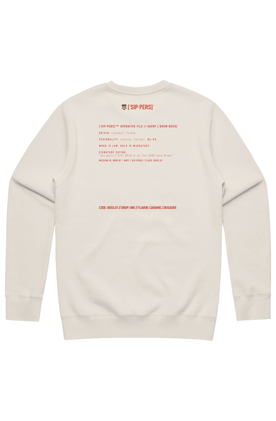 ['BREW·BOSS] OPS SWEATSHIRT – BOSS.01 ECRU // LIMITED DROP - ['SIP·PERS]™