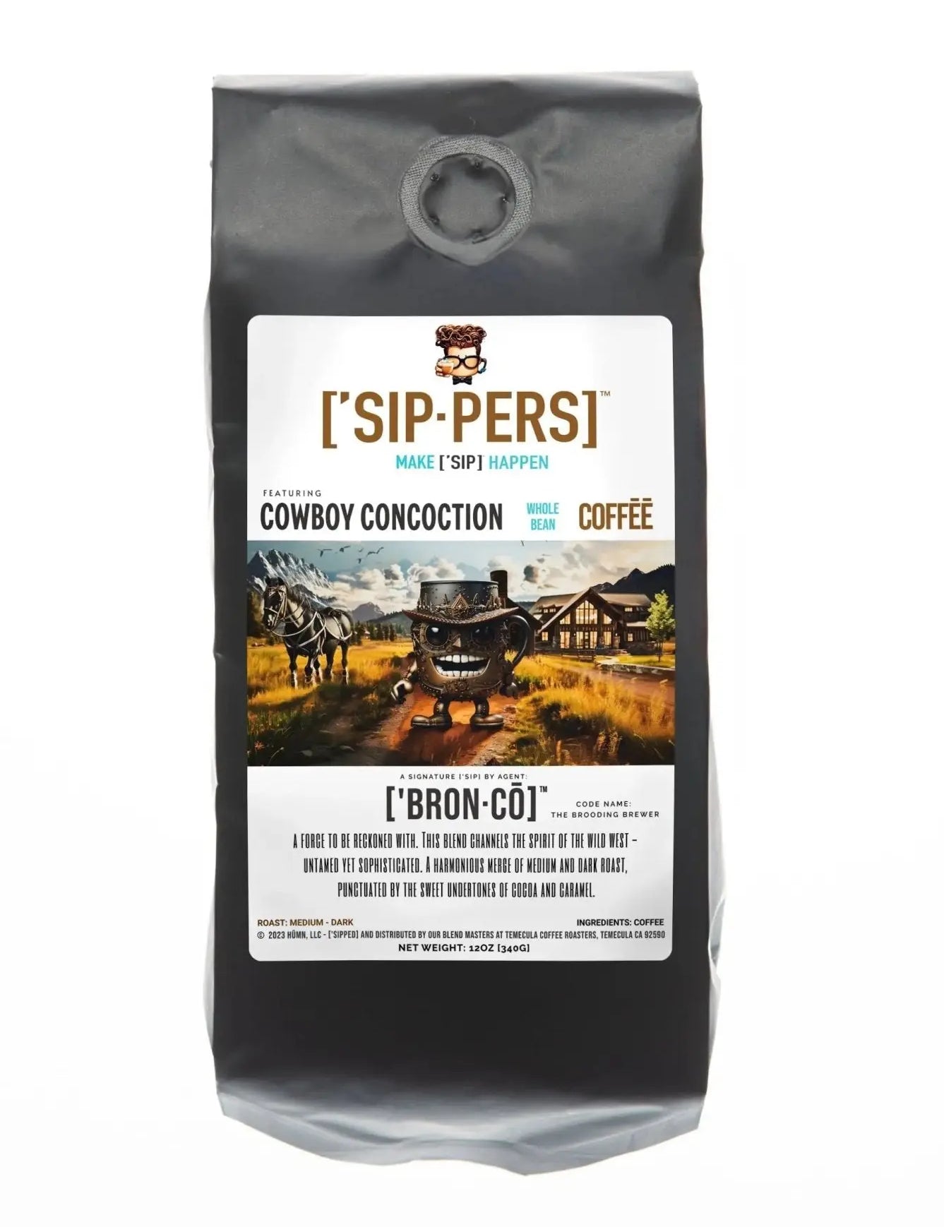 Cowboy Blend Coffee - ['BRONCŌ]'s COWBOY CONCOCTION, Wild & Sophisticated, 12oz - ['SIP·PERS]™