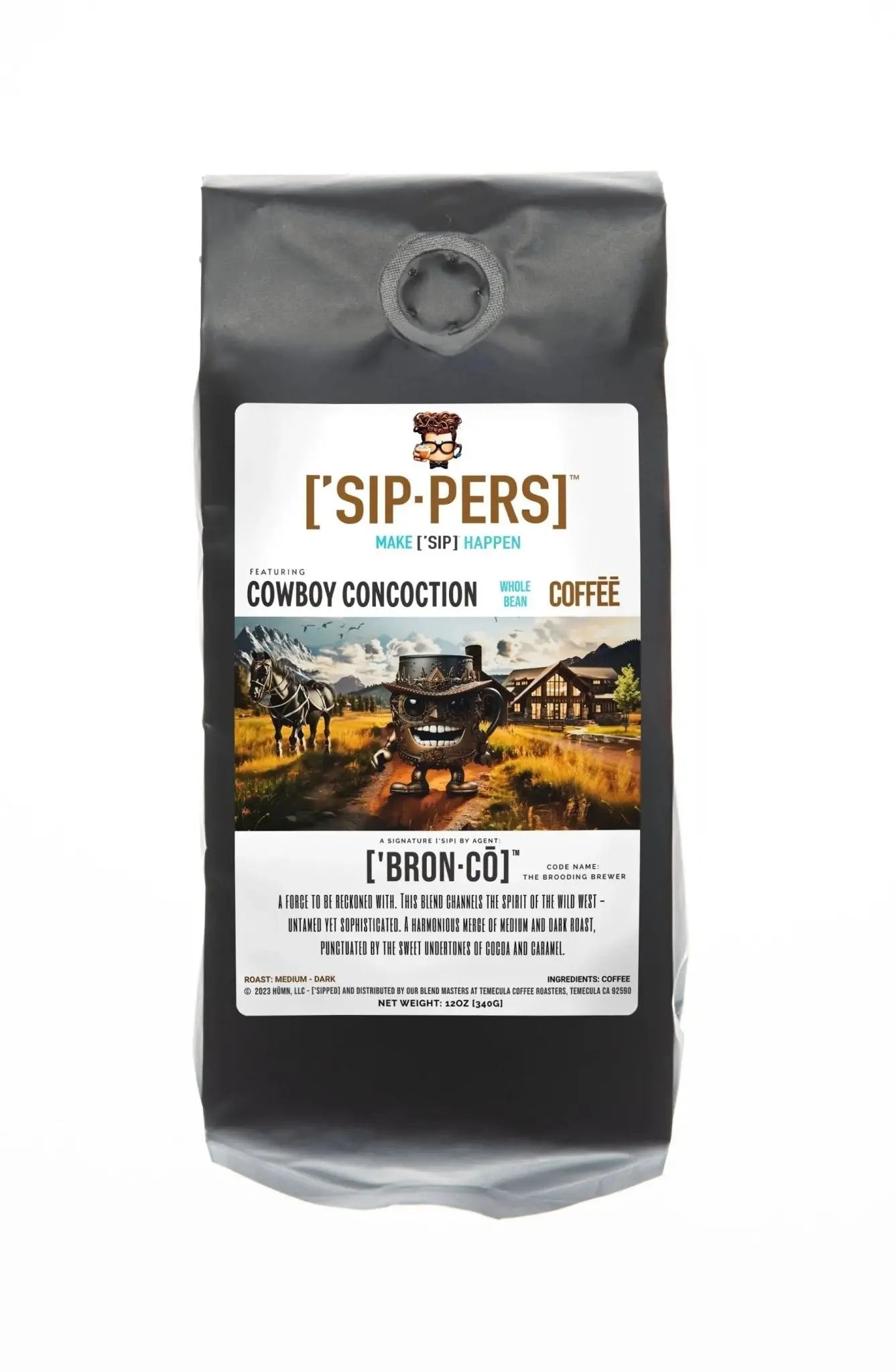 Cowboy Blend Coffee - ['BRONCŌ]'s COWBOY CONCOCTION, Wild & Sophisticated, 12oz - ['SIP·PERS]™