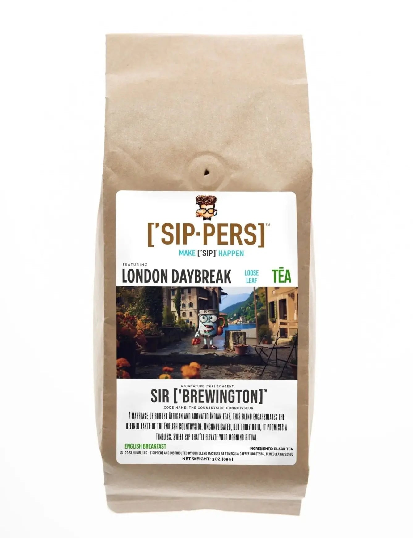 English Breakfast Tea - SIR ['BREWINGTON]'s LONDON DAYBREAK, Robust & Aromatic, 3oz - ['SIP·PERS]™