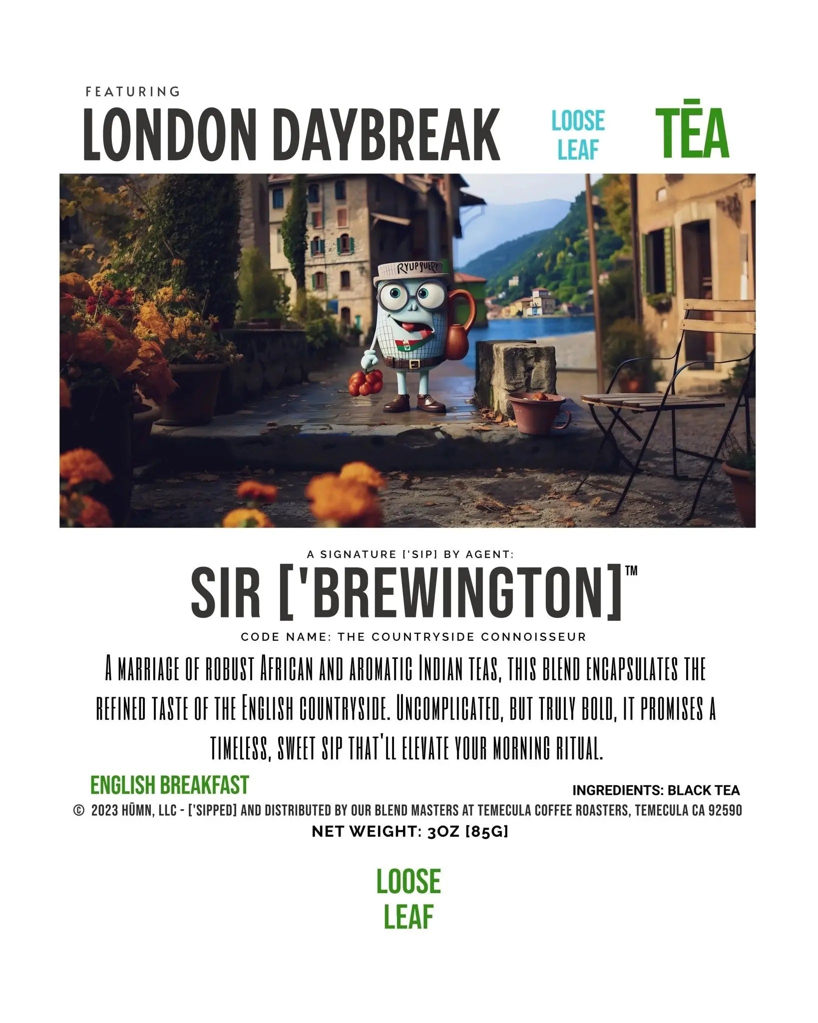 English Breakfast Tea - SIR ['BREWINGTON]'s LONDON DAYBREAK, Robust & Aromatic, 3oz - ['SIP·PERS]™