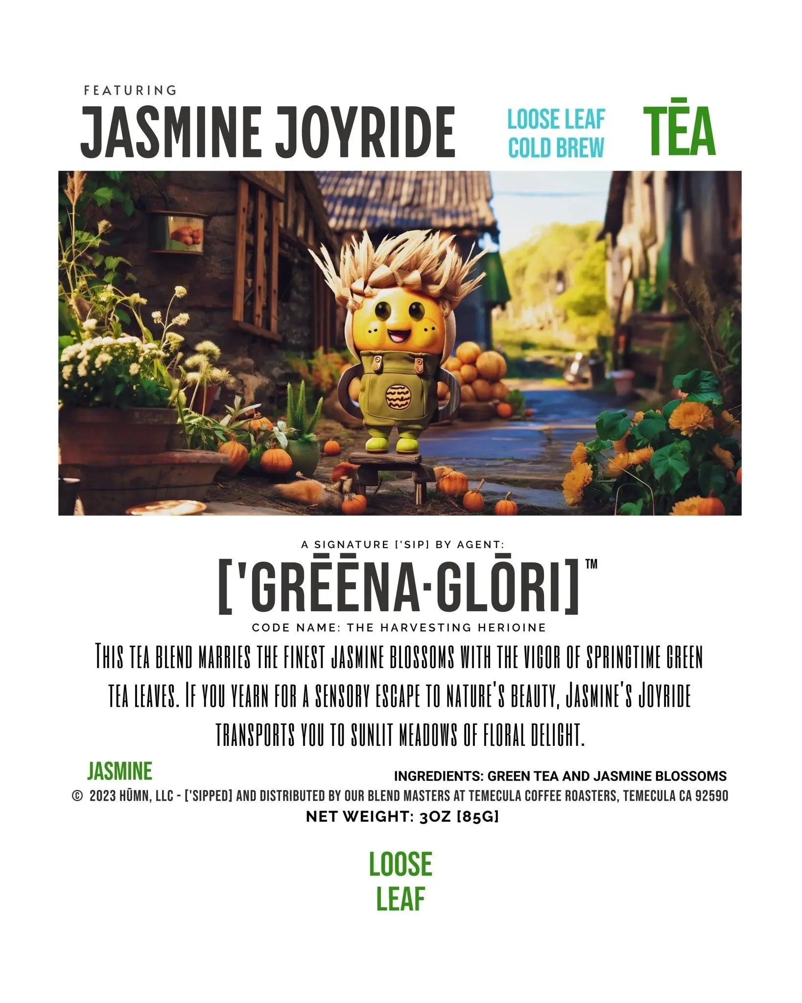 Jasmine Green Tea - ['GRĒĒNA·GLŌRI]'s JASMINE JOYRIDE, Floral Euphoria Blend, 3oz - ['SIP·PERS]™