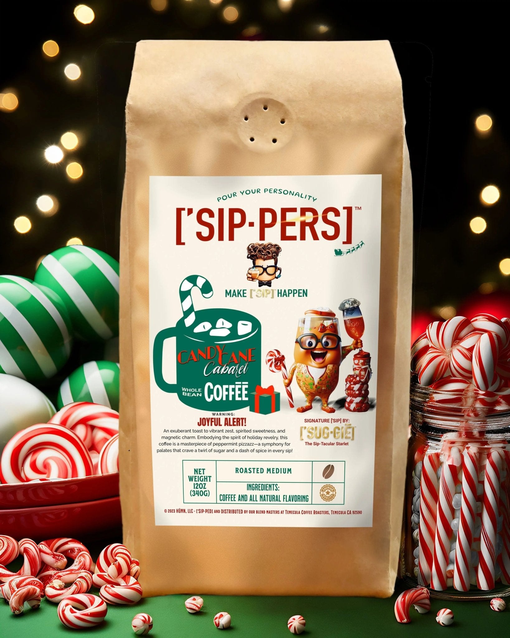 Premium Candy Cane Cabaret Coffee by ['SUG·GIĒ]™ - Irresistible Holiday Blend - ['SIP·PERS]™