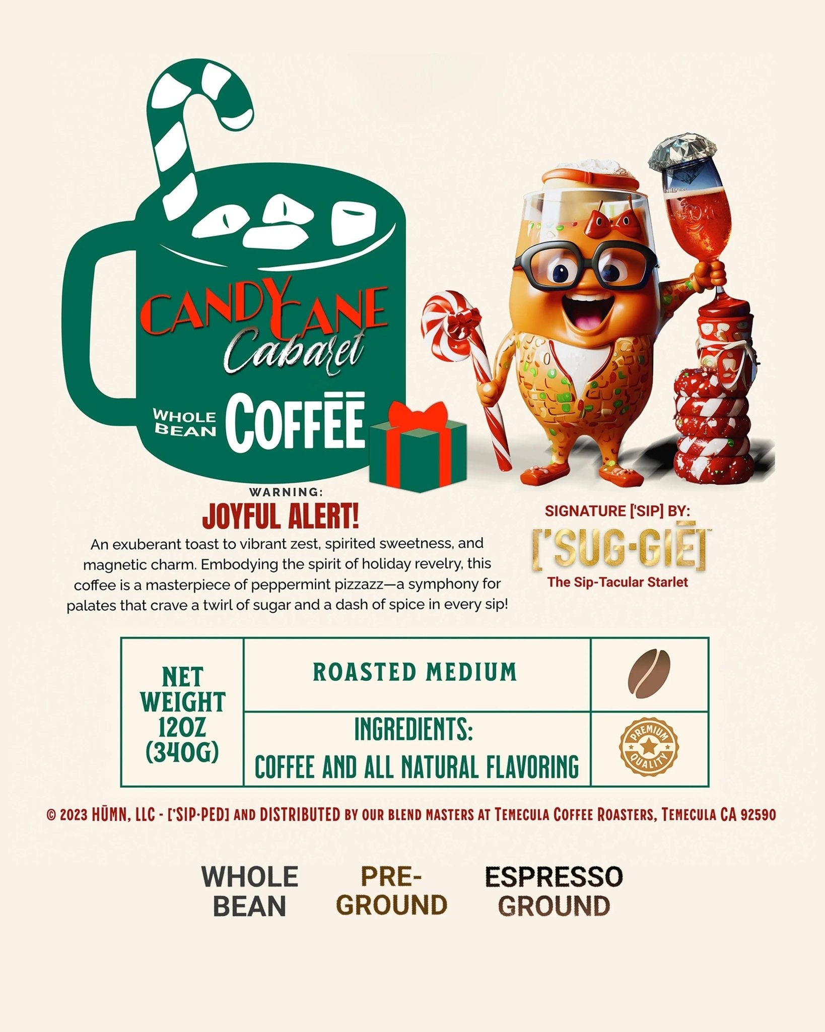 Premium Candy Cane Cabaret Coffee by ['SUG·GIĒ]™ - Irresistible Holiday Blend - ['SIP·PERS]™