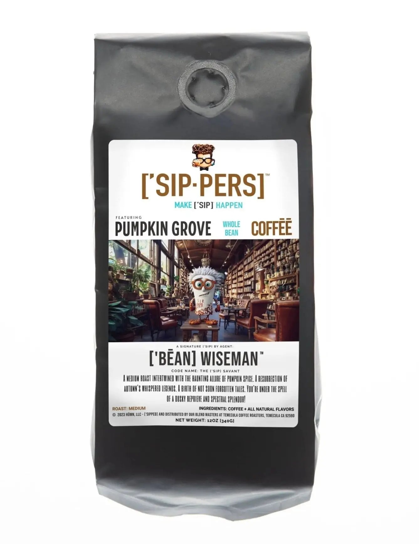 Pumpkin Spice Coffee - ['BĒAN] WISEMAN's PUMPKIN GROVE, Cozy Autumn Blend, 12oz - ['SIP·PERS]™